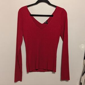 Express Red Ribbed Double V Neck Sweater